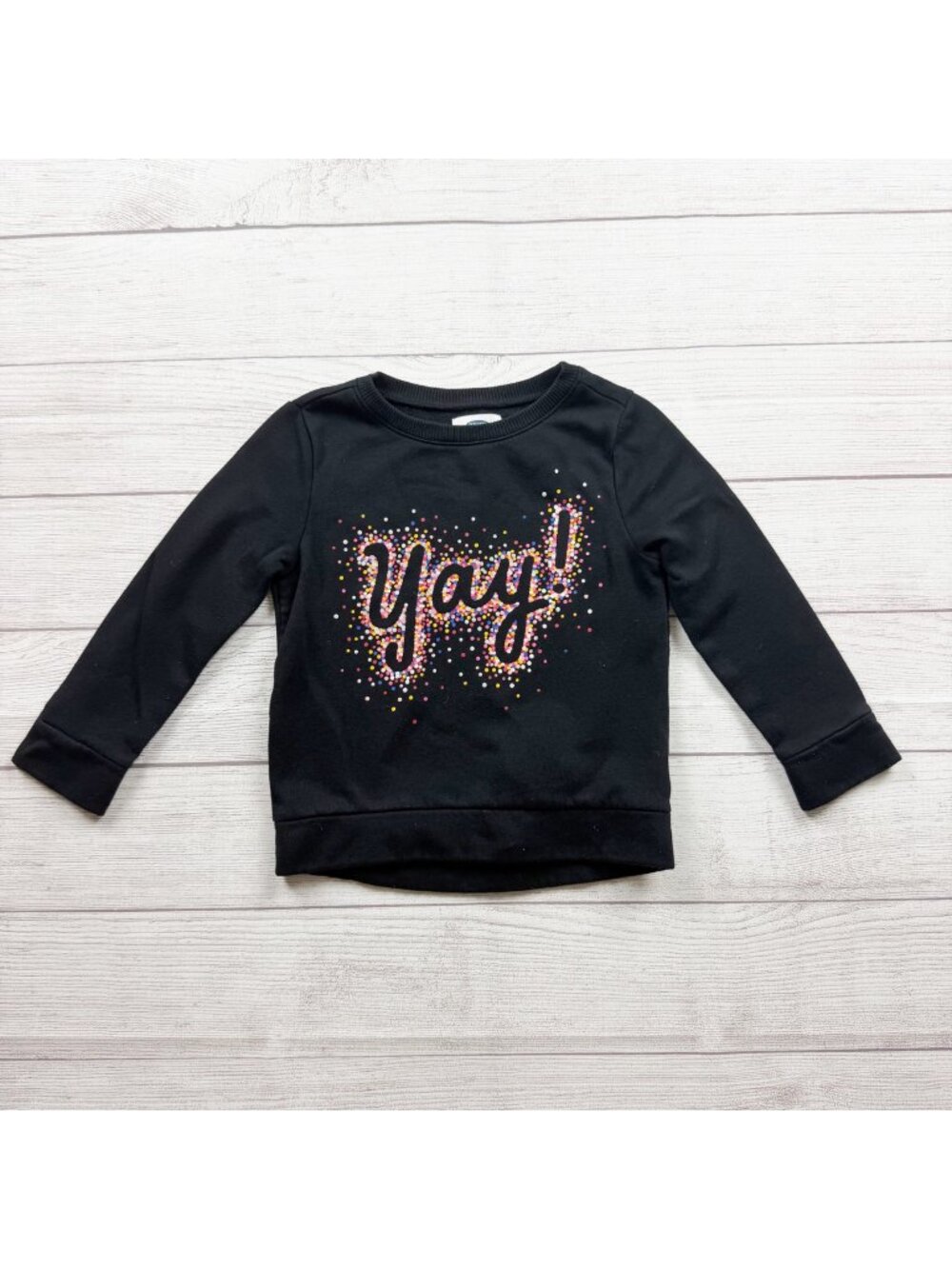 Old Navy Girls Black Confetti Yay! Graphic Long Sleeve Crewneck Top 5T